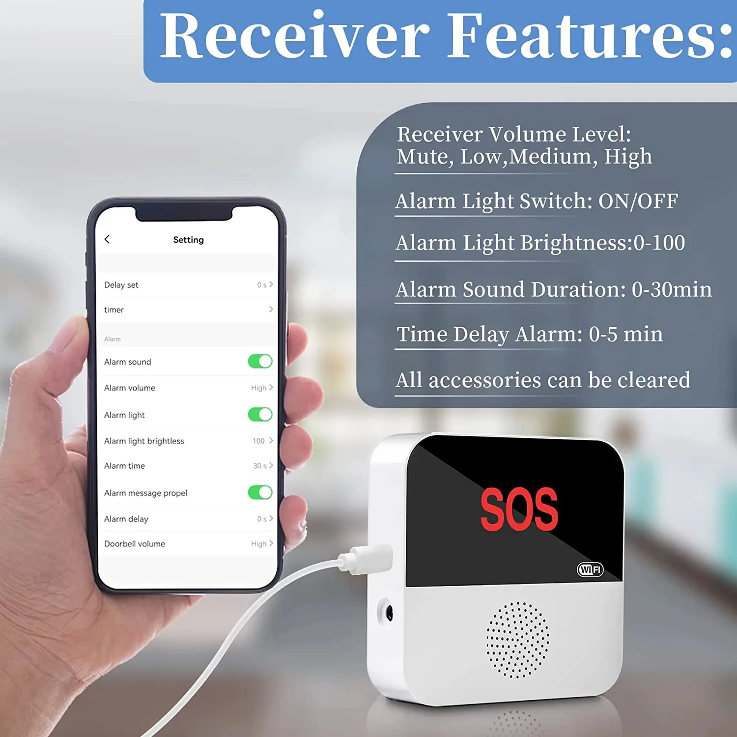 SMARSECUR Allarme Tuya Smart WiFi Cercapersone per anziani Pulsante di chiamata SOS Sistema di allarme medico SOS di emergenza