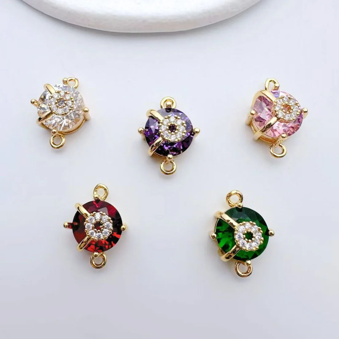 10pcs/ Bag Vintage Copper Plated 18K Gold with Crystal Glass Circular Double Ring Connector DIY Jewelry Making Accessories