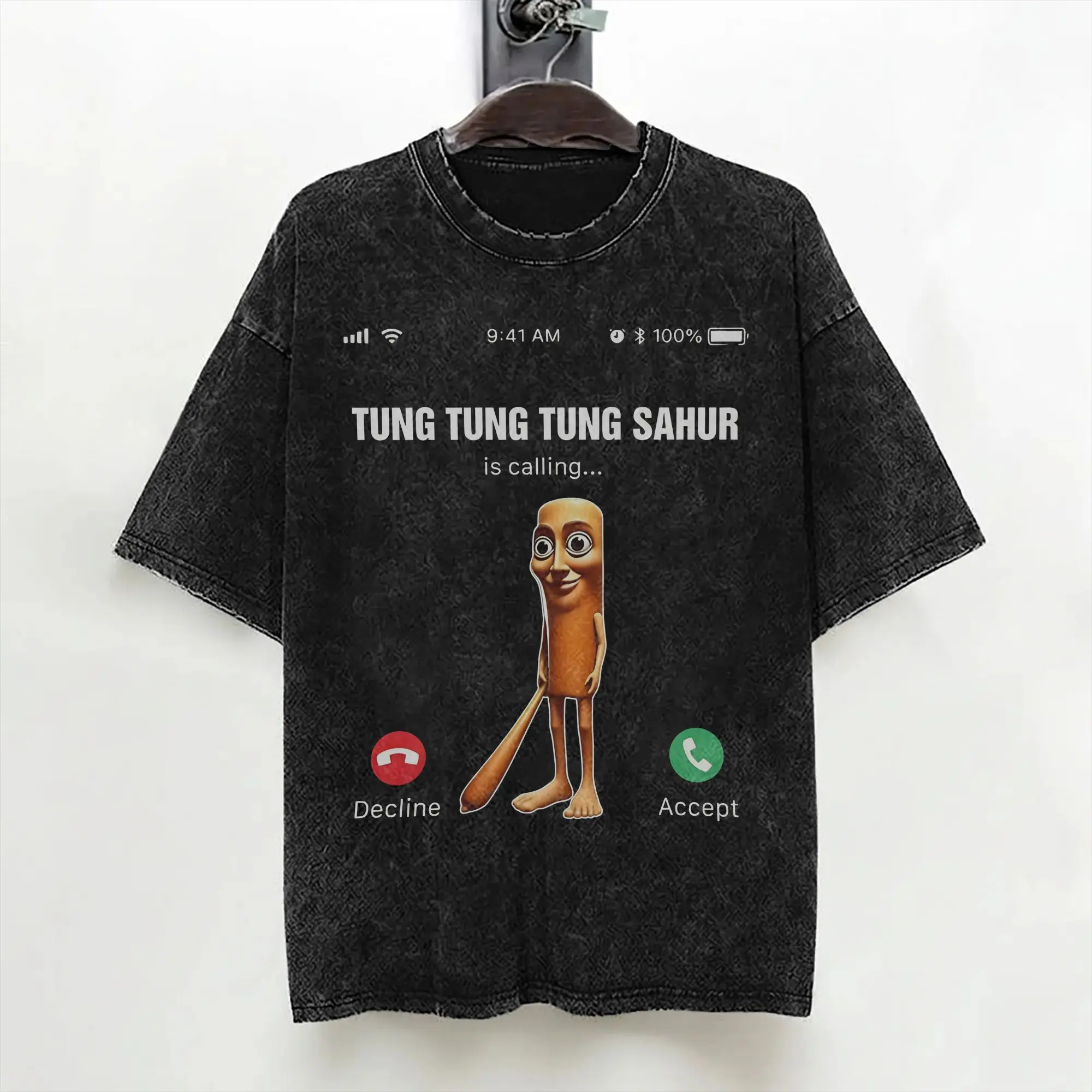 Tung Tung Tung Sahur Is Calling T Shirt Hip Hop Washed Cotton Oversize T-Shirts  Fashion Men Women Tops Streetwear Summer Tees