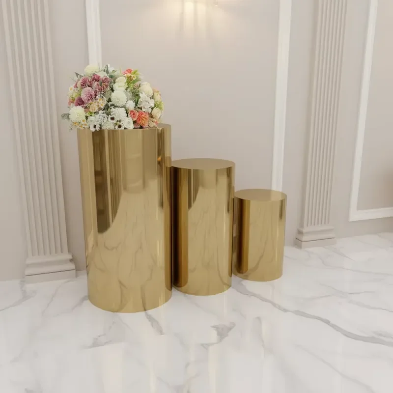 Luxurious Professional White Sliver Gold Stainless Steel Cylindrical Dessert Cake Table Stand for Wedding Party Event