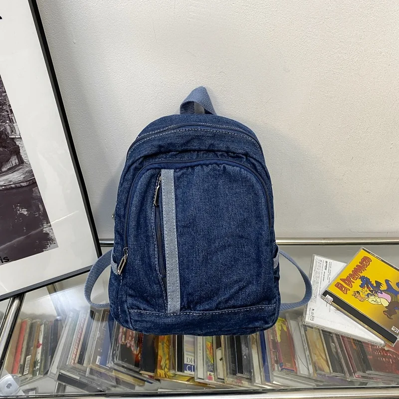 Y 2K Denim Rugzak Voor Dames Koreaanse Mode Schooltas Hoge Capaciteit Lichtgewicht Reistassen Multi-Pocket Blauwe Jean Rugzakken