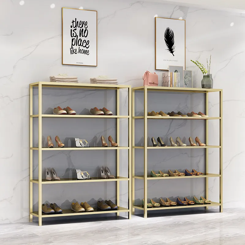 Clothing store shoe rack display rack gold combination rack multi-layer commodity display  floor-to-ceiling shoe and bag