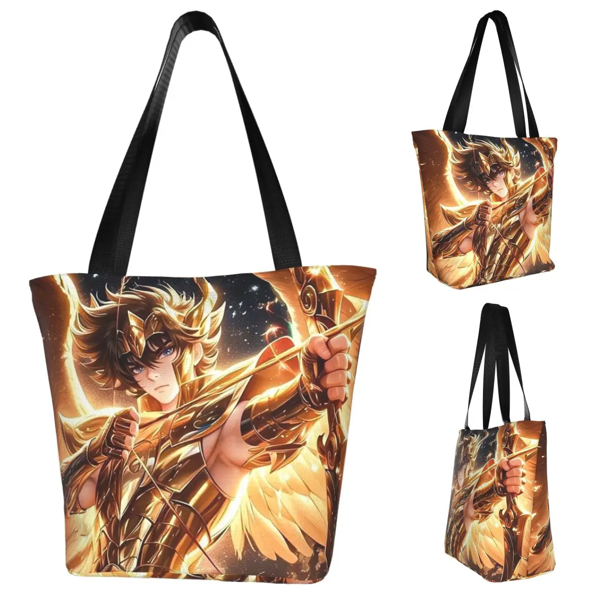 Bolso de compras de los caballeros del zodiaco, bolso de hombro de lona de gran capacidad, bolso de compras para mujer