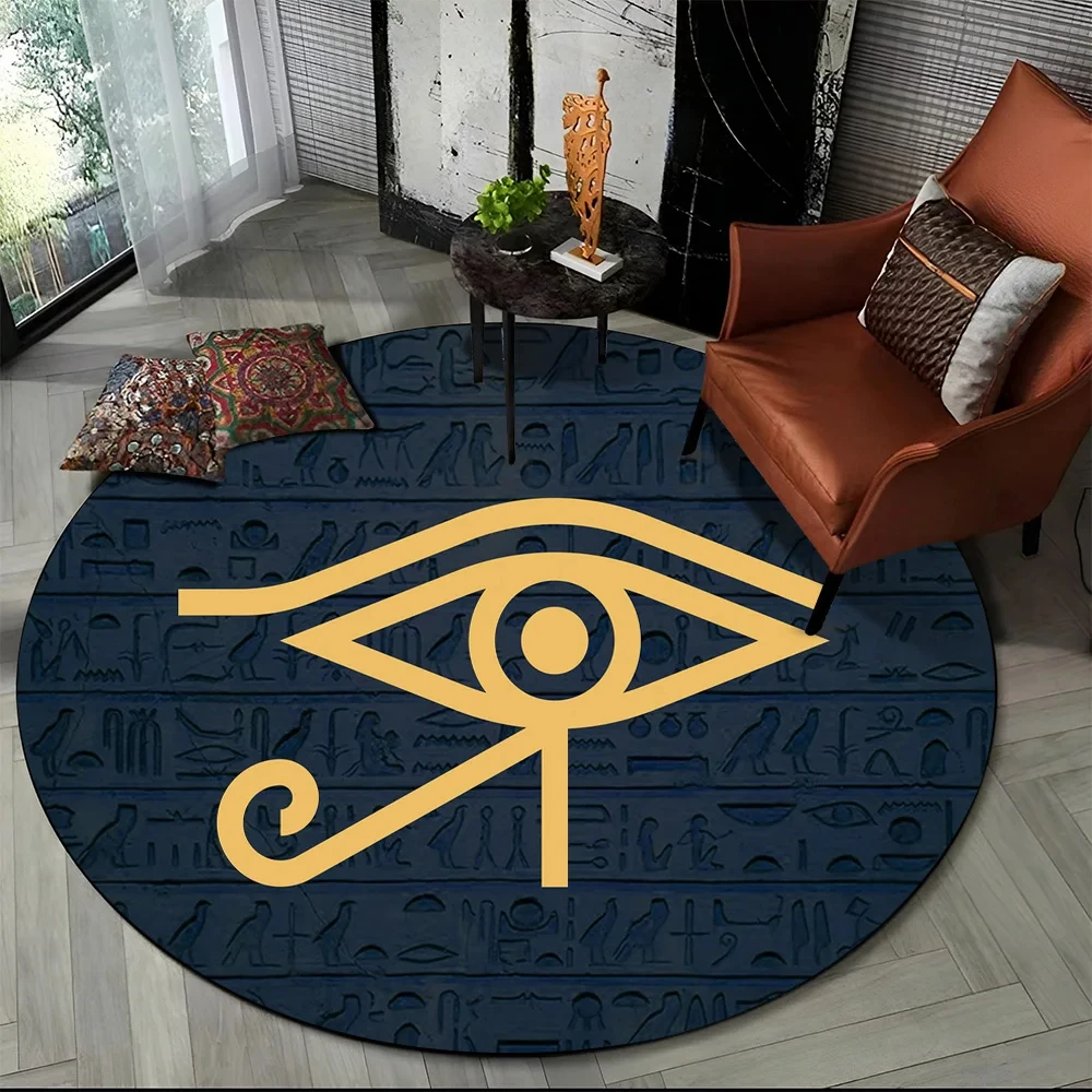 Egyptian Hieroglyphic Symbols Round Carpet Soft Area Rug for Living Room Office Laundry Bedroom Doormat Decor,Non-slip Floor Mat