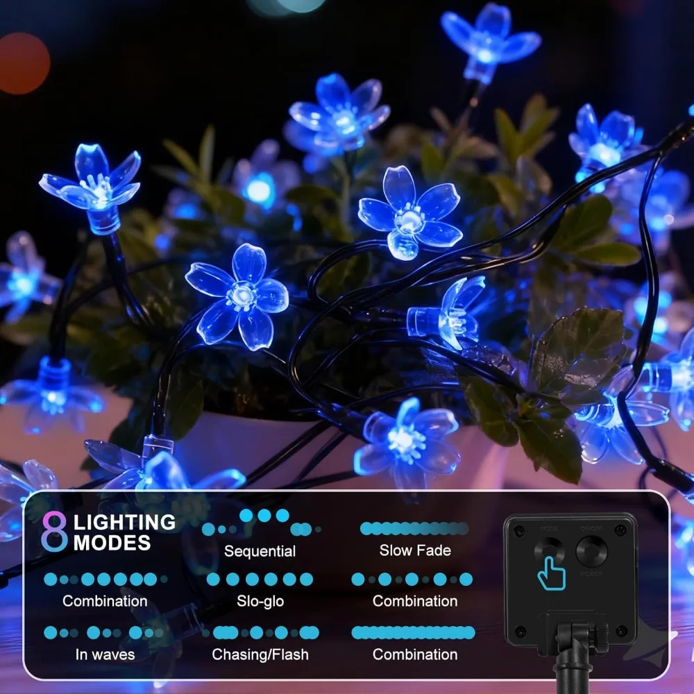 Solar Cherry Garden Flower LightsBattery-operated Garland Solar Outdoor Waterproof Lawn Pathway Christmas Decoration