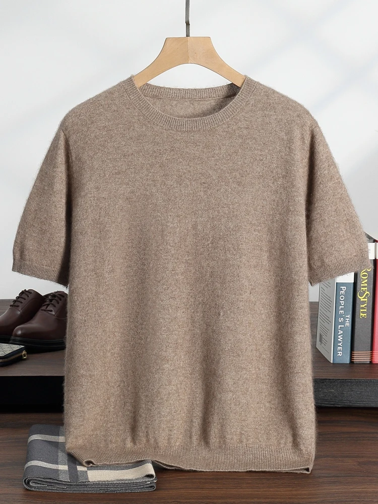 TLOML Men O-neck 100% Cashmere T-shirt Spring Autumn Basic Short Sleeve Pullover Soft Thin Cashmere Knitwear Casual Sweater Tops
