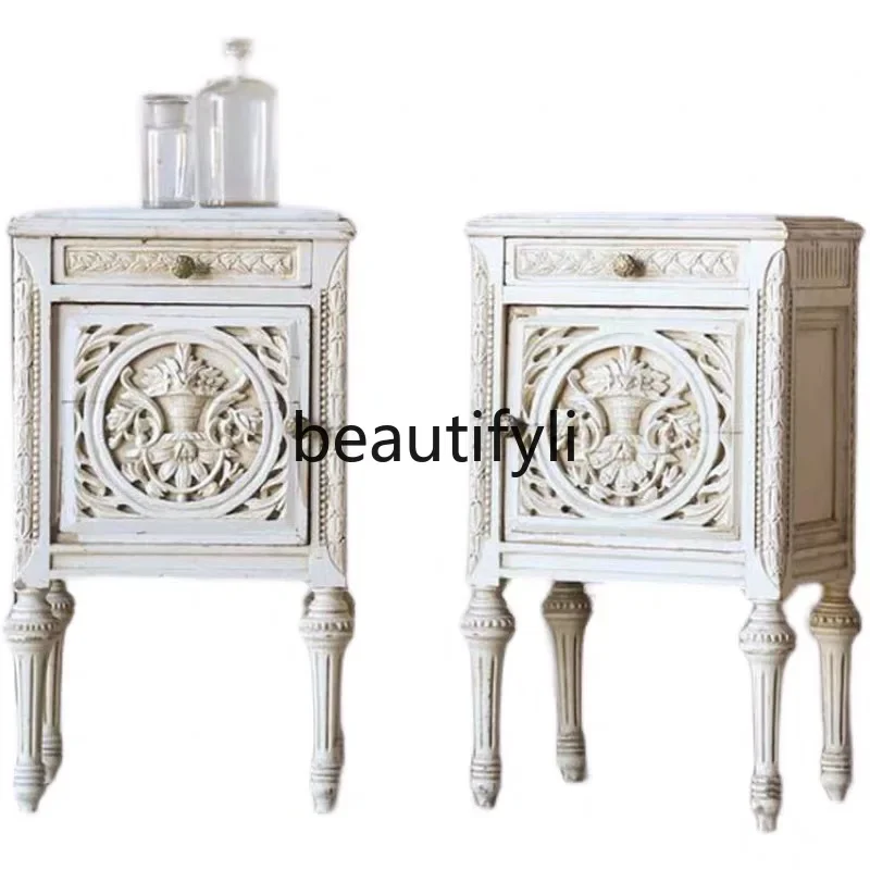 

French retro style made old bedside table villa high PC and console game bedroom locker