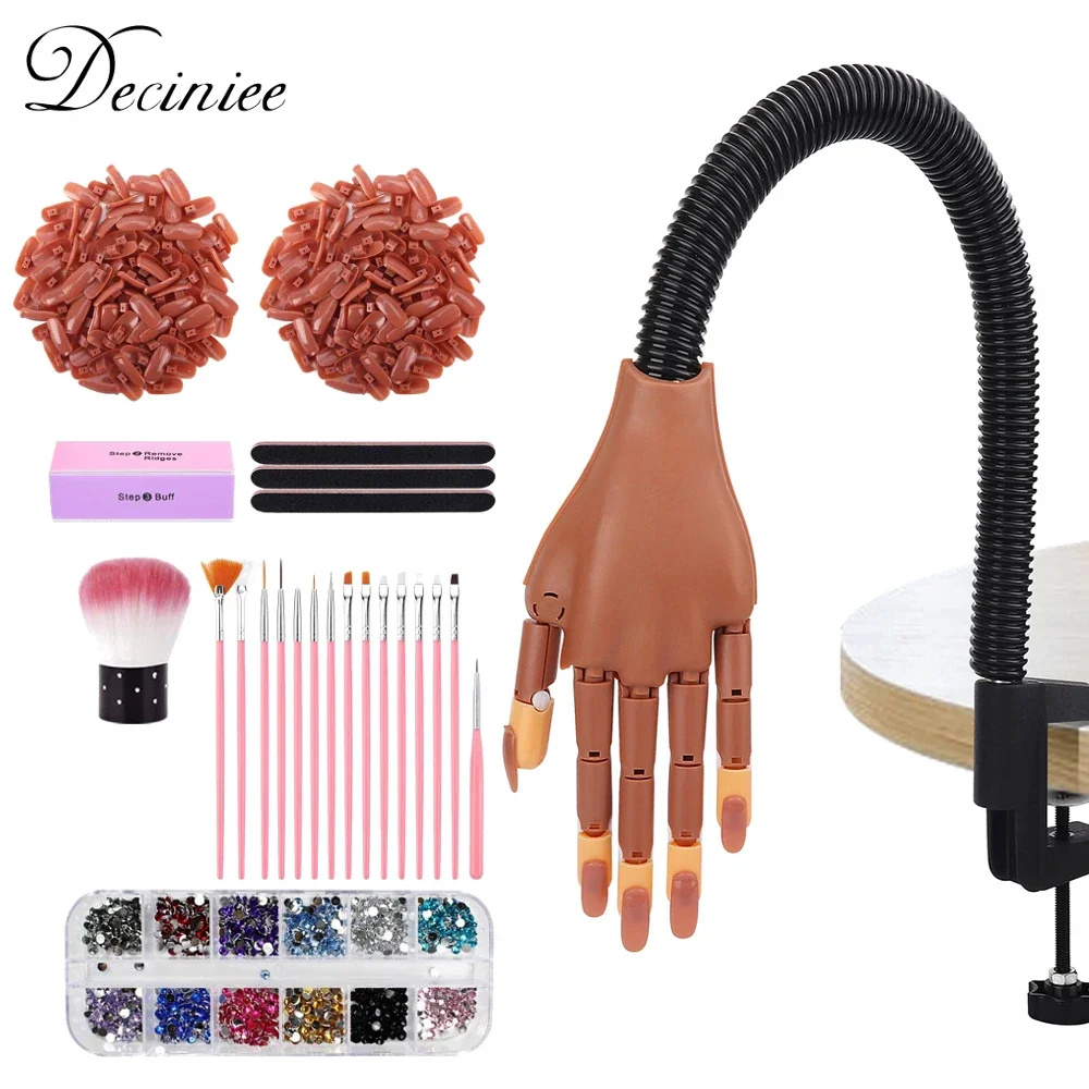 Nail Art Practice Equipment with 100pc False Nails Adjustable Flexible Manicure Training Prosthetic Hand Nail Art False Hand Set