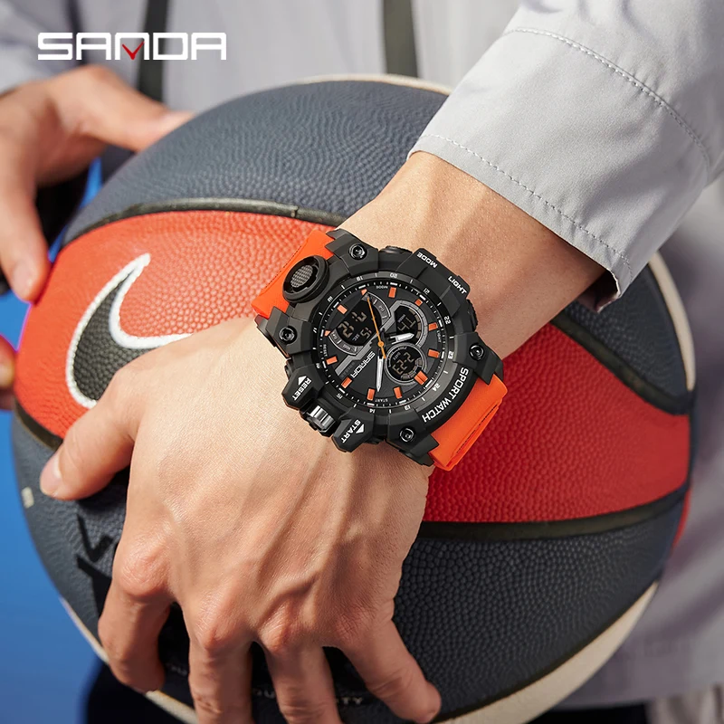 SANDA Men Military Watch Digital 50m Waterproof Wristwatch LED Quartz Clock Sport Watch Male Big Watches Men Relogios Masculino