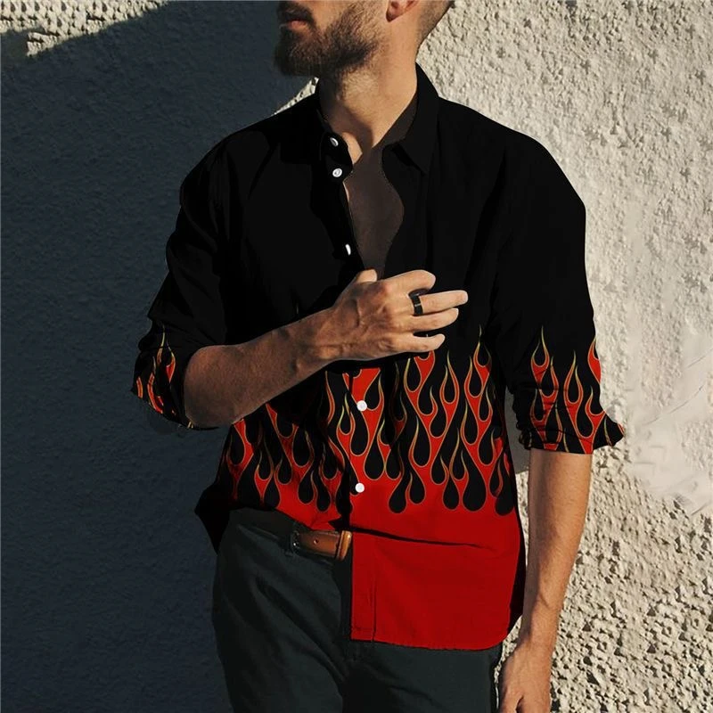 

2024 New Men's Long sleeved Shirt 3D Printed Top Colored Personalized Casual Cardigan Trendy Designer Comfortable Fabric