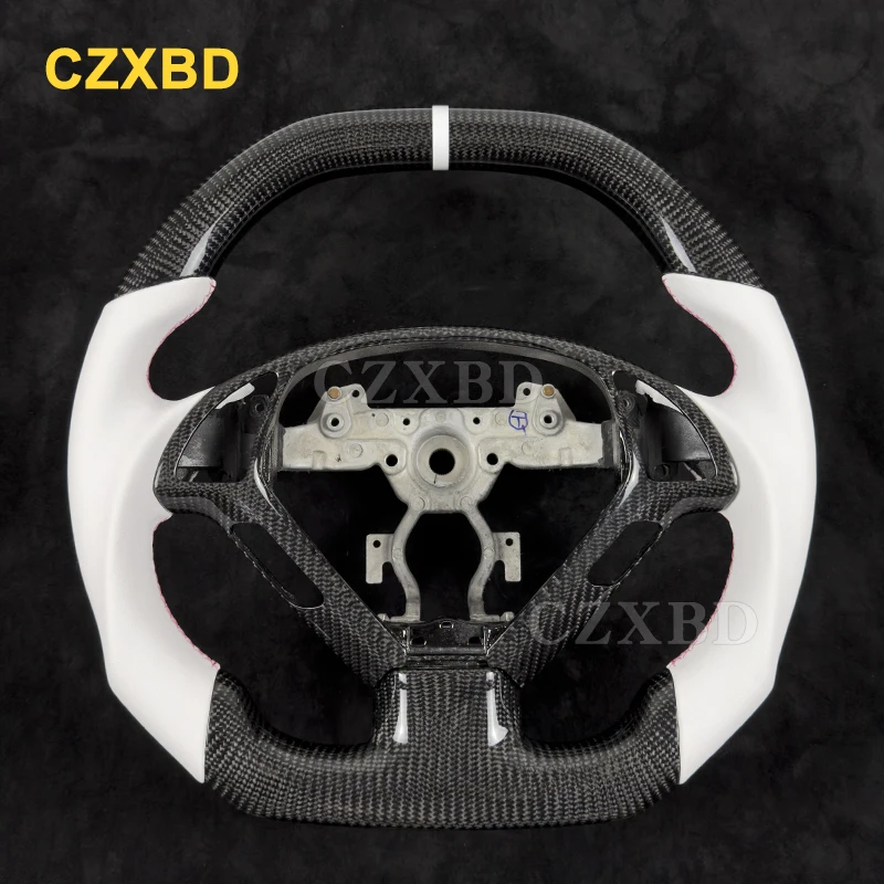 For Infiniti G25 G35 G37 G37S EX35 EX37 2007-2014 Coupe Real Carbon Fiber Steering Wheel White Leather High Quality Customized