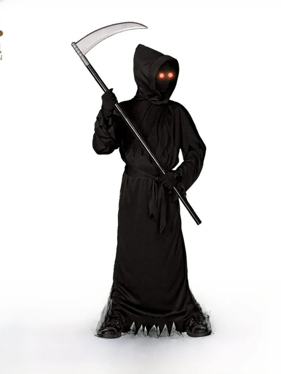 

Новый костюм загадочного ужаса на Хэллоуин, игровая одежда для мальчиков, коса, монстр, мангер, призрак смерти, косплей, хлопок, традиционный китайский...