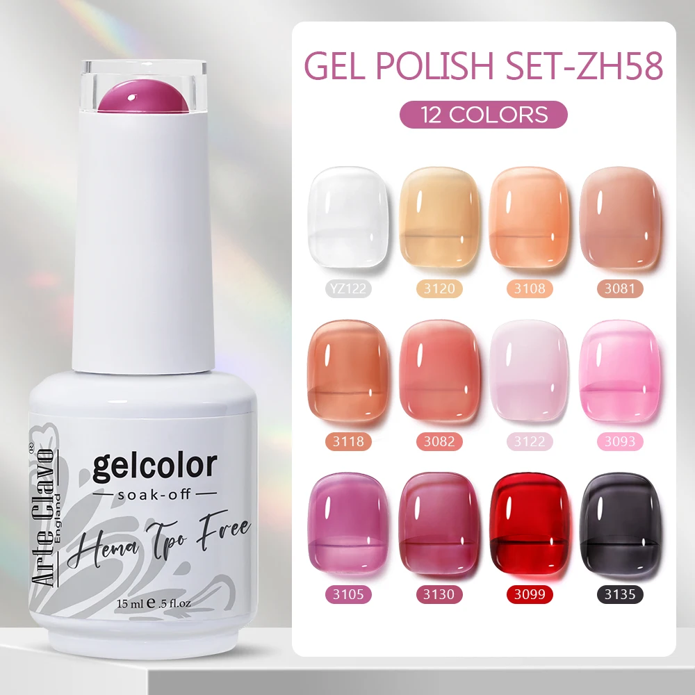

Arte Clavo 12Pcs/Set Jelly Transparent Gel Nail Polish Nude Pink Green Blue Color Crystal Gel Varnish Nail Art Nails Gel Lacquer