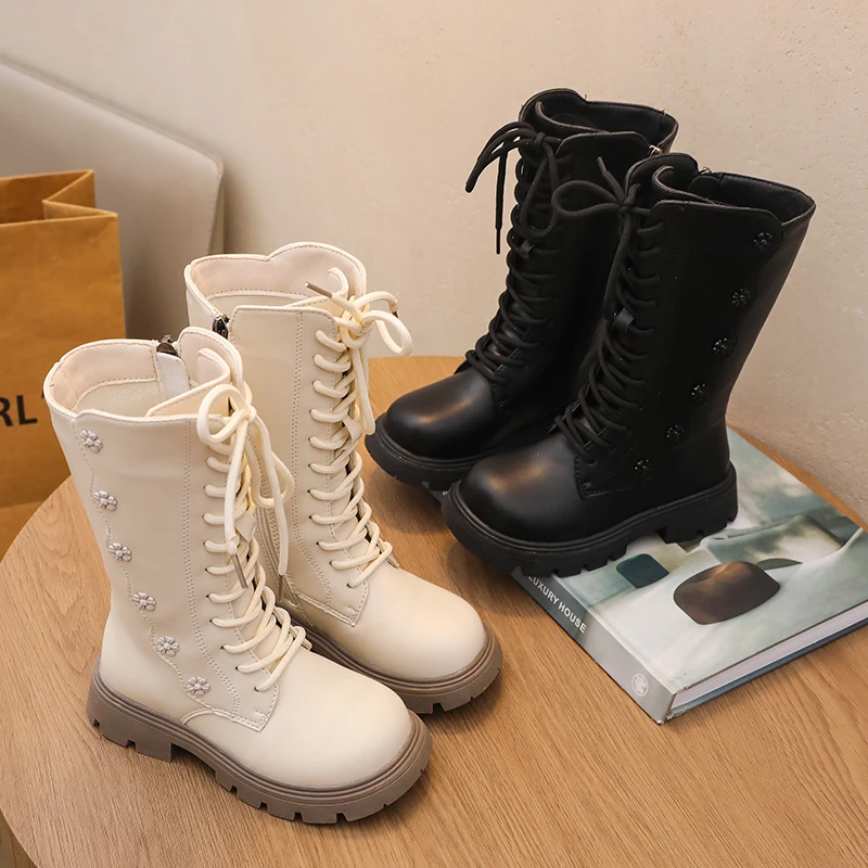 Sweet Girls Long Boots Autumn Winter Children Catwalk Princess Platform Boots Causal Wedding Party Kids Fashion Mid-calf Boots