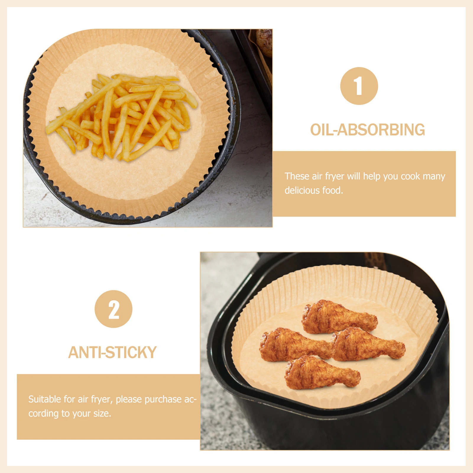 

100 шт. бумажные вкладыши для выпечки фритюрницы, одноразовые антипригарные вкладыши в форме чаши, маслостойкий пергамент, кухонный кондитерский повар