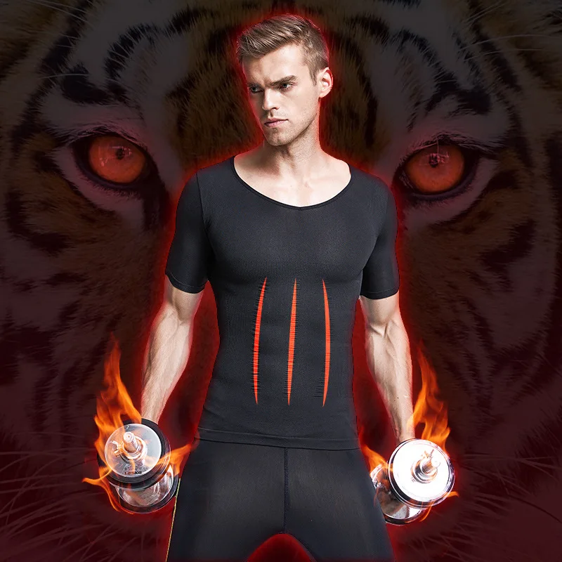 

Spring Summer Slimming Shirts Thin Short Sleeve Fitness Sports Abdomen Control Underwear for Men Breathable Polyester Fiber