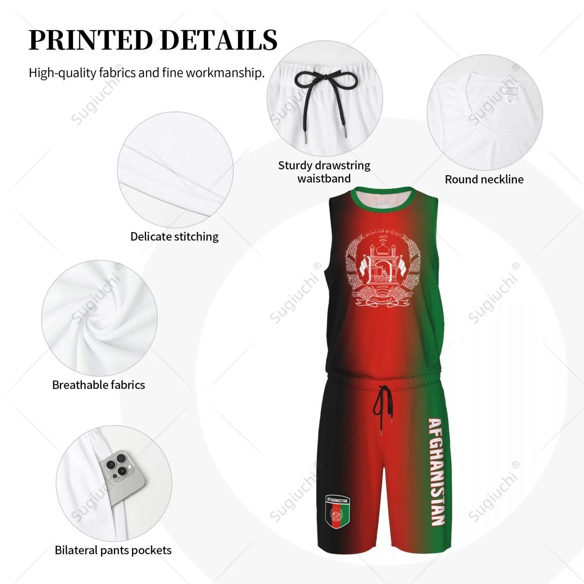 Men Afghanistan Flag Basketball Jersey Set Mesh Shirt & Pants Sleeveless Exclusive Team-up Custom Name Nunber Unisex