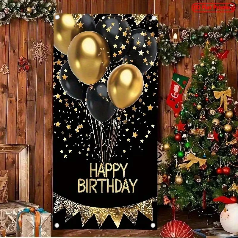 Party Banner Gold - 2D Door Banner, 1 Elegant Black
