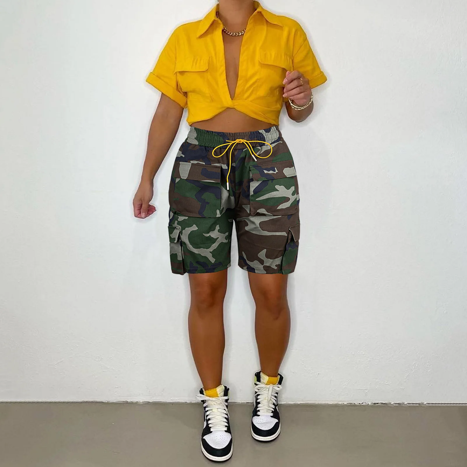 Women Camo Shorts Cargo Sexy Pant High Waist 2023 Summer Fashion Clothes Y2K Streetwear Pocket Camouflage Short Pants Trousers