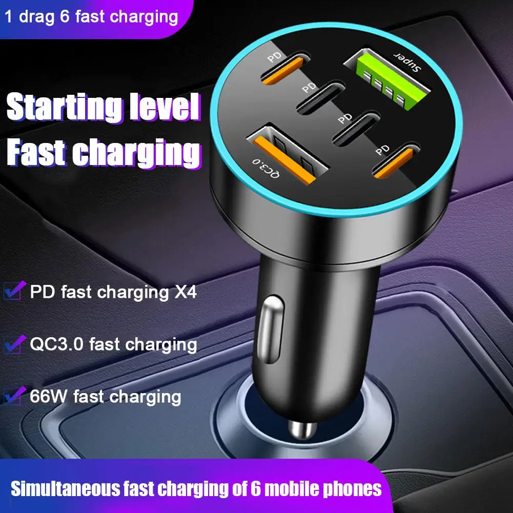 8 Port Car Charger 100w 4USB A+4Type C Fast Charging Car Mobile Phone Adapter For IPhone Oneplus Cellphone J7Q0