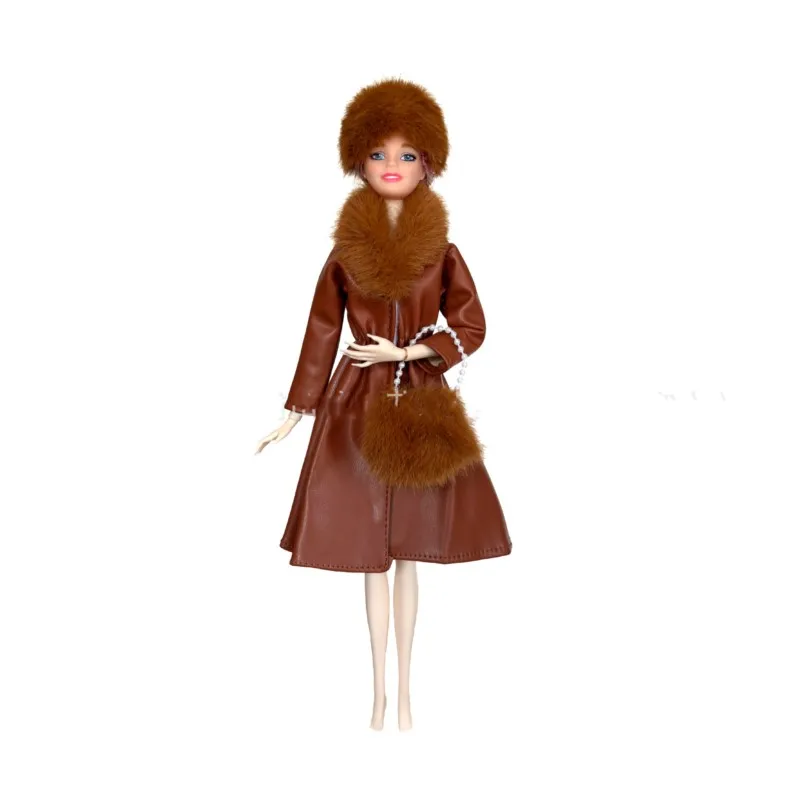 新しい 30 センチメートル人形服アクセサリー冬のファッション気質トレンドレザーコート + 帽子 + バッグセット 1/6 BJD FR FR2 スーパーモデルドール