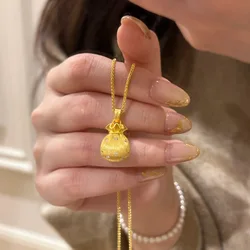 Retro Exquisite 3D Lucky Bag Gold Color Pendant Inlaid Small Zircon Necklaces Clavicle Chain For Women Cute Neck Accessories