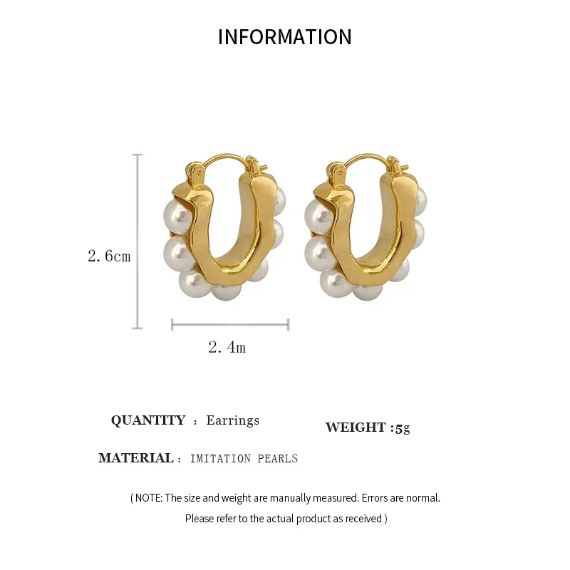 Stylish U-shaped Hoop Earrings Gold Color Elegant Imitation Pearl Earrings Wedding Party Girls Luxury Accessories Women's Gifts image 6