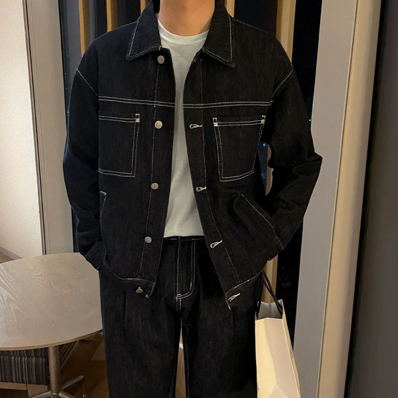 IEFB Autumn New Trend Men\'s Denim Set Korean Style Fashion Jean Jacket Suits Straight Leg Casual Jeans Street Two Piece 9C1030