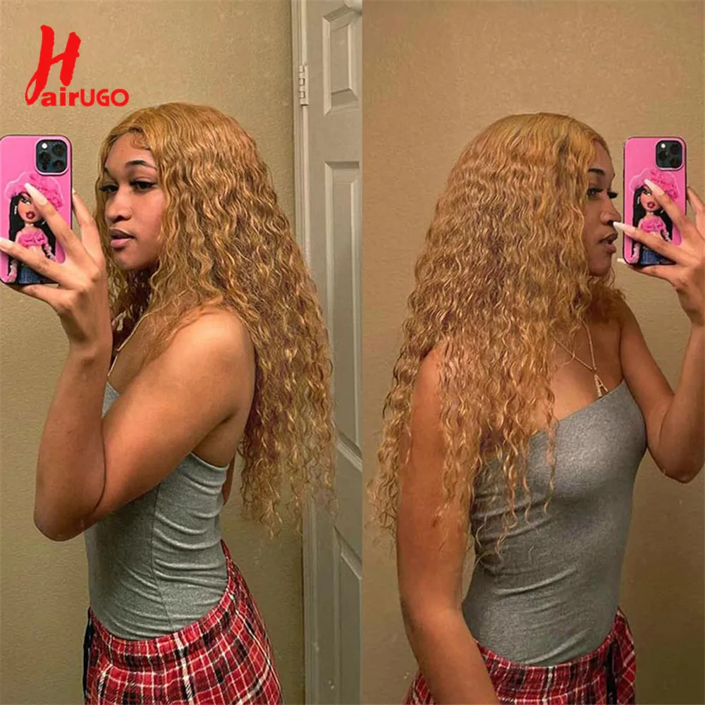#27 Jerry Curly 13*4 Lace Front Human Hair Wigs Honey Blonde 13x4 Lace Front Wigs Remy Curly 4x4 Lace Closure Wigs Transparent