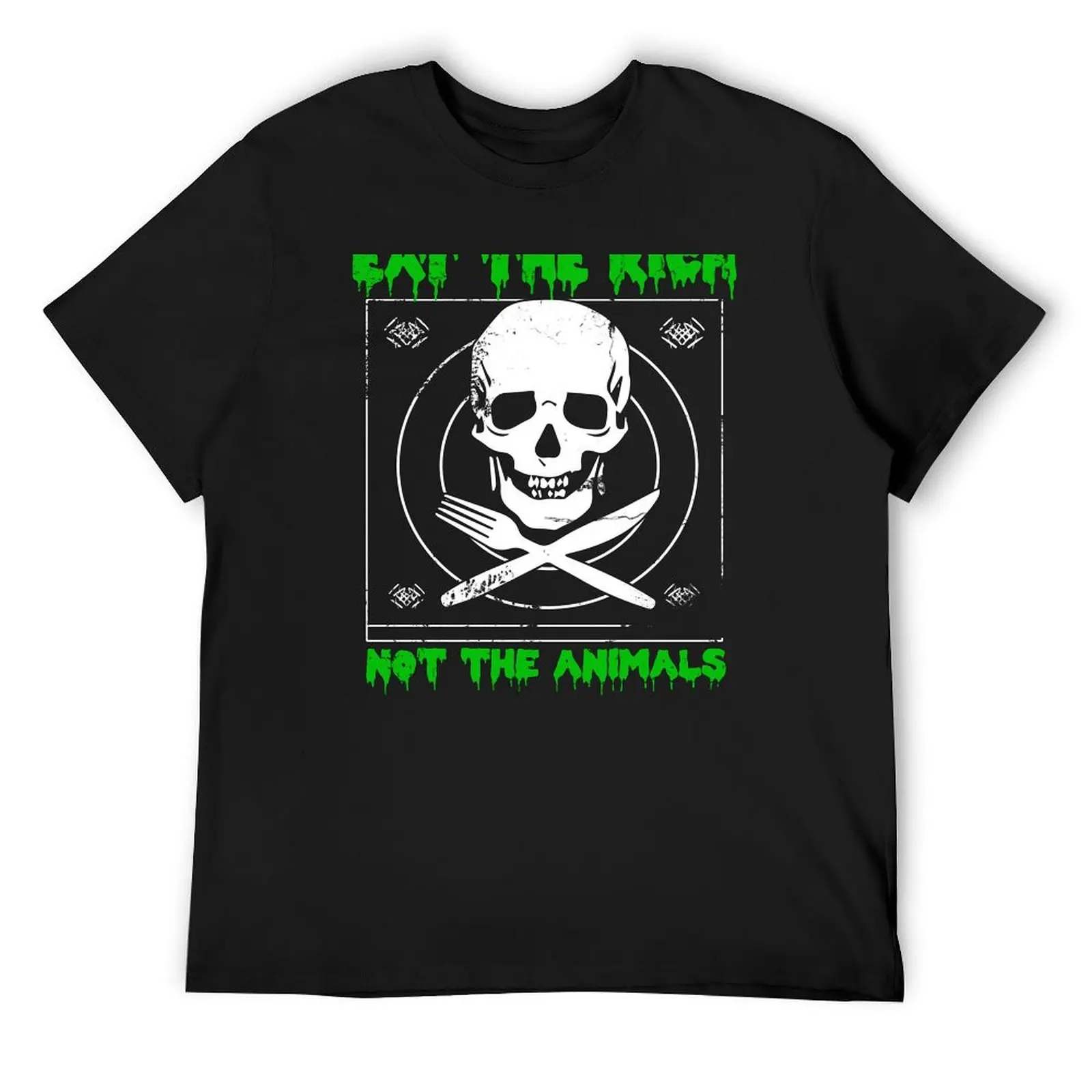 Eat The Rich not the Animals / Skull with Fork and Knife T-Shirt blacks anime mens clothing