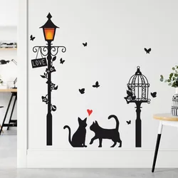 Cartoon Straßenlaterne Katze Wandaufkleber Wohnzimmer Eingang Hintergrund Dekoration Schlafzimmer Dekor Aufkleber Selbstklebende Tapete
