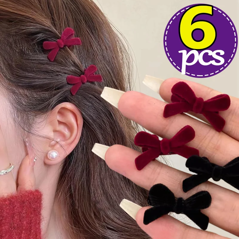 Mini Red Velvet Hair Clips para meninas, Bow Knot Hairpins, Hairgrips, presilha, acessórios para cabelo, Sweet Candy, 1 Pc, 6Pcs