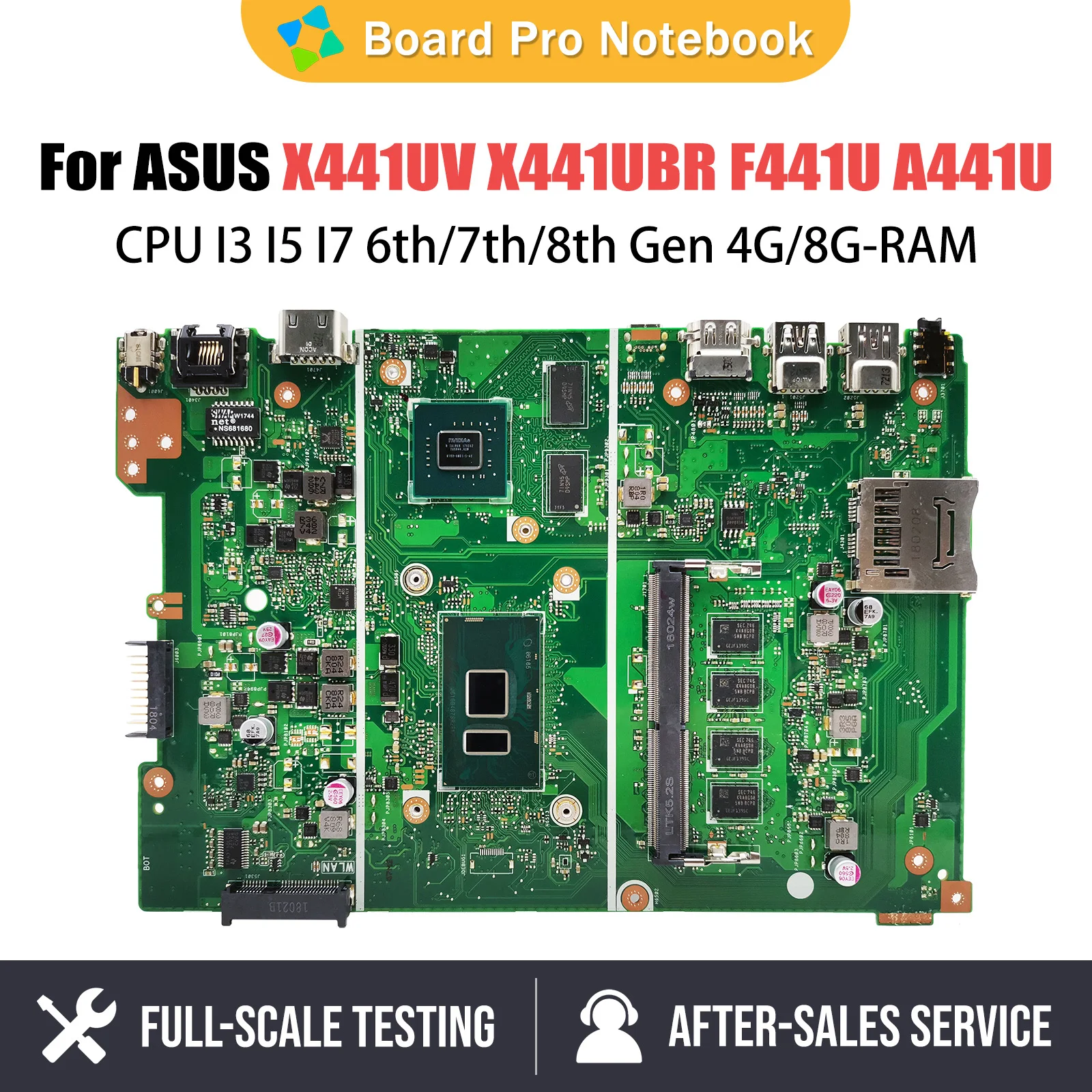 X441U Notebook Mainboard For ASUS X441UV X441UBR F441U A441U X441UVK X441UB Laptop Motherboard I3 I5 I7 CPU RAM 4G 8G 920MX