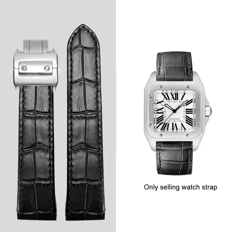 High Quality waterproof Genuine Leather Watch Strap For Cartier Santos 100 Men's And Women Folding Buckle strap 20mm 23mm