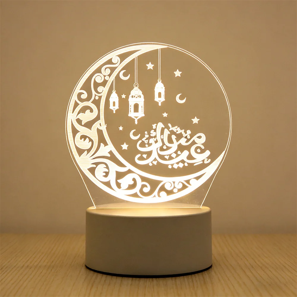 LED Night Light Bedroom Deocr USB 3D Moon Castle Acrylic Eid Mubarak Ornament Holiday Lighting Ramadan Festival Party Decoration