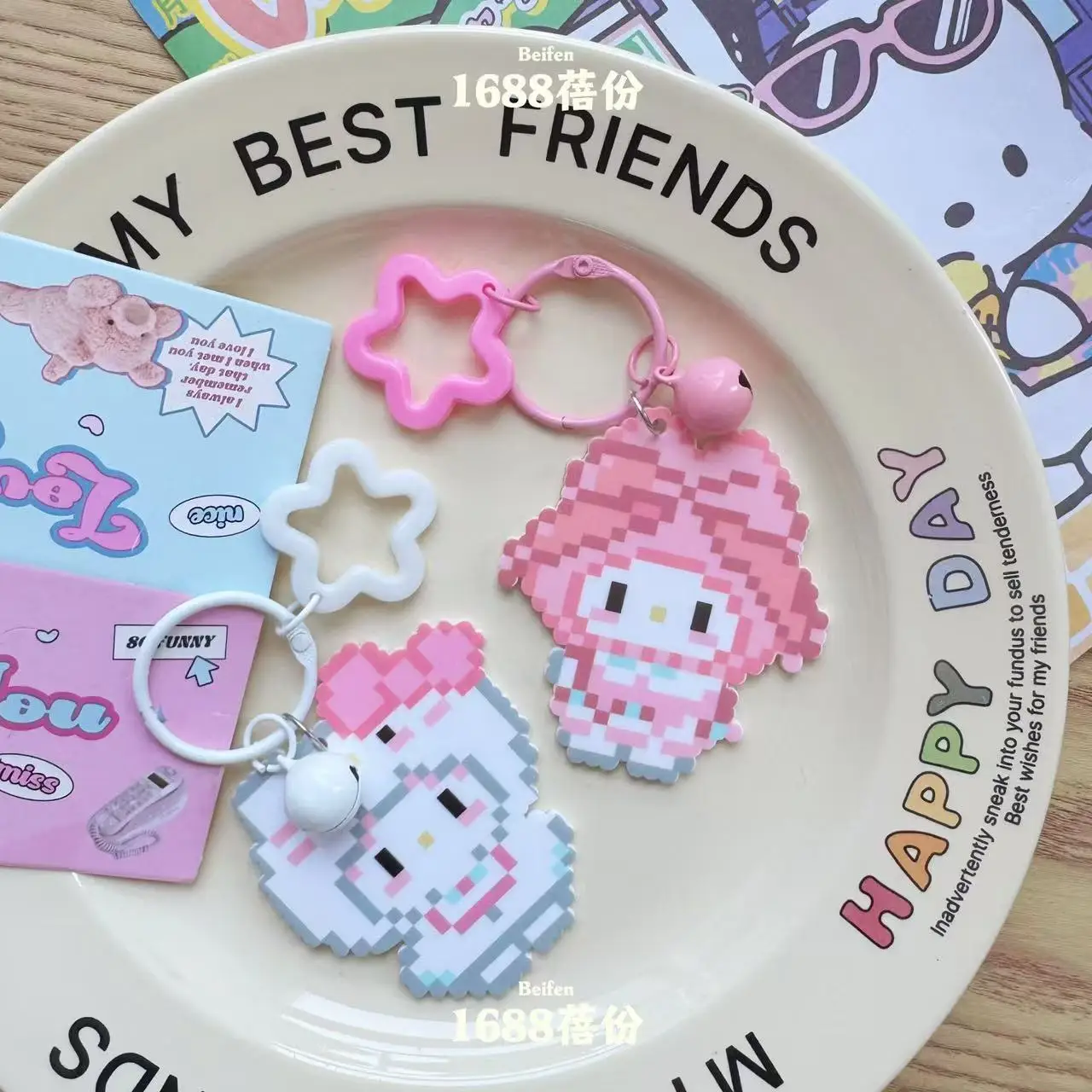 

Hellokitty My Melody мультфильм пиксель акриловый звездный колокольчик брелок пара сумка для книг подвесные украшения креативный подарок праздничные принадлежности