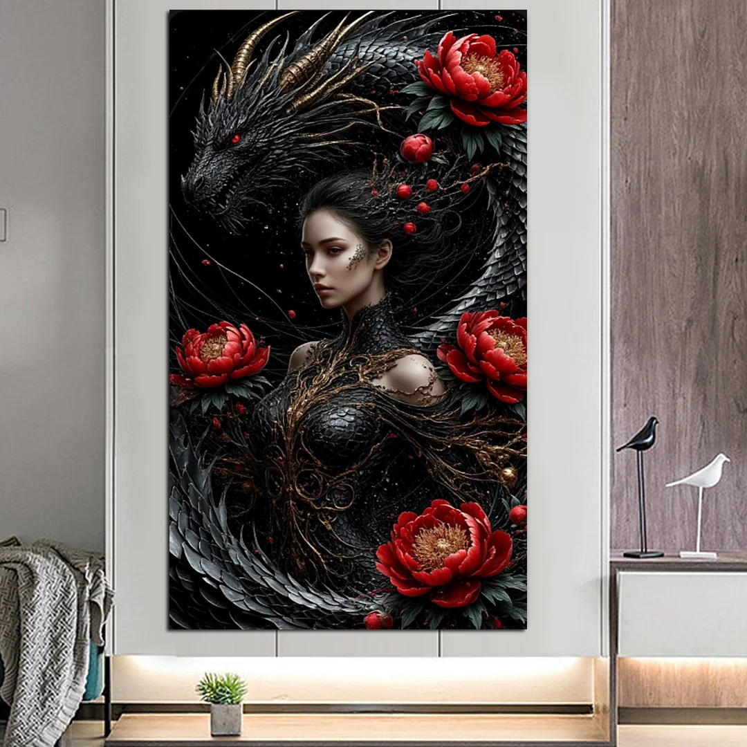 

Black Dragon And Woman DIY Diamond Painting Large Size New 2026 Full Diamond Art Embroidery Cross Stitch Kit For Home Decor Gift