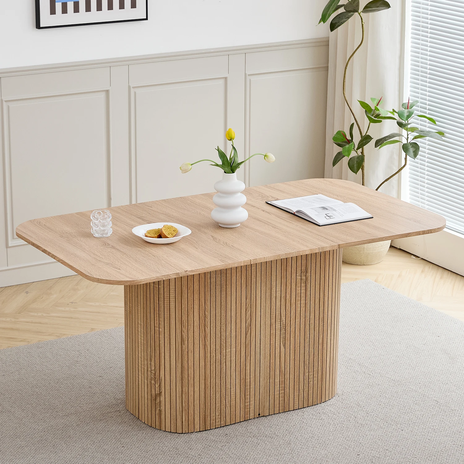 EGOONM Moderne eenvoudige rechthoekige eettafel van massief hout, lees- en recreatie-eettafel voor de woonkamer, voor 4-6 personen, 160*90cm