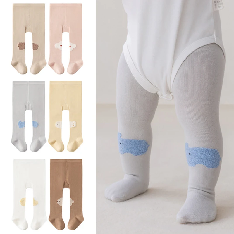 2 PCS Baby Tights Cartoon Soft Ribbed Cotton Infant Pantyhose High Elastic Waist Toddler Boys Girls Long Leggings Stockings