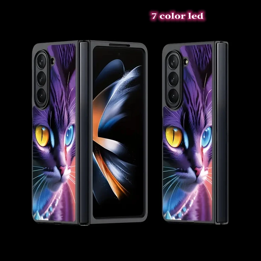 Luxury Anime Cartoon LED Flash Case Phone Case For Samsung Galaxay Z fold 6 5 4 ZFold 6 Zfold4 Cases Luminous Glass Cover Fundas
