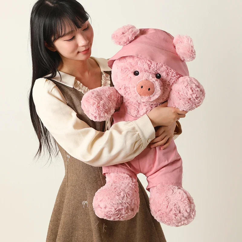 

Очаровательная розовая плюшевая игрушка-поросёнок, мягкая пушистая кукла-поросёнок в розовых комбинезонах и шляпке-ведре, милый плюшевый медвежонок, подарок на день рождения