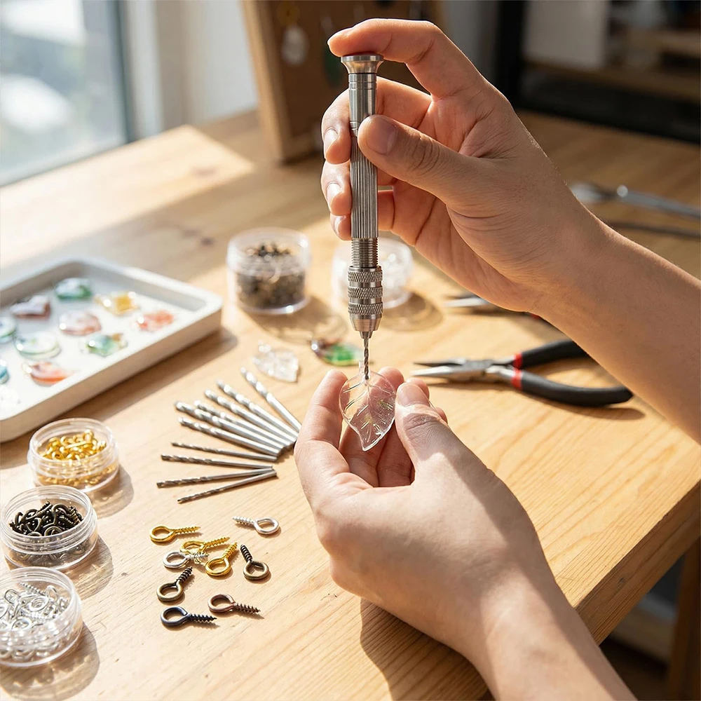 Pin Vise Hand Drill Set with 10Pcs Twist Drill Bits Manual Mini Hand Twist Drill for Resin Jewelry Making Wood Model Tool