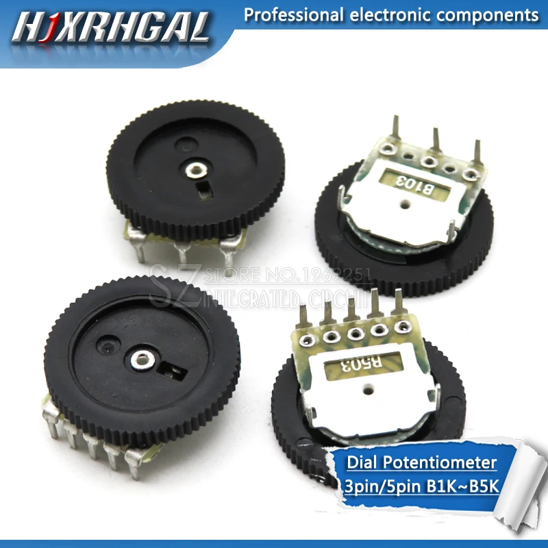 10pcs Double Gear tuning potentiometer B102 B103 B203 B503 B1K B10K B20K B50K 3Pin/5Pin  16*2mm Dial Potentiometer hjxrhgal