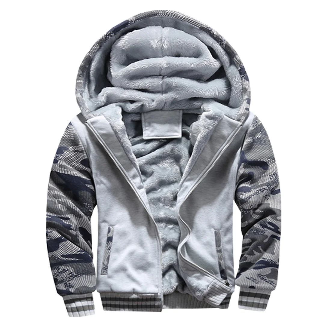 Hoodie Camouflage Sweatshirt Coat Jacket Surcoat Greatcoat  Gown Leisure Sports Cardigan Hooded Fleece and Thickened Thermal Top