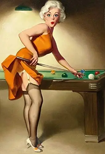 Billiards Pinup Girl Plaque Domed Sign Metal Tin  Wall Art Signs-Aluminum