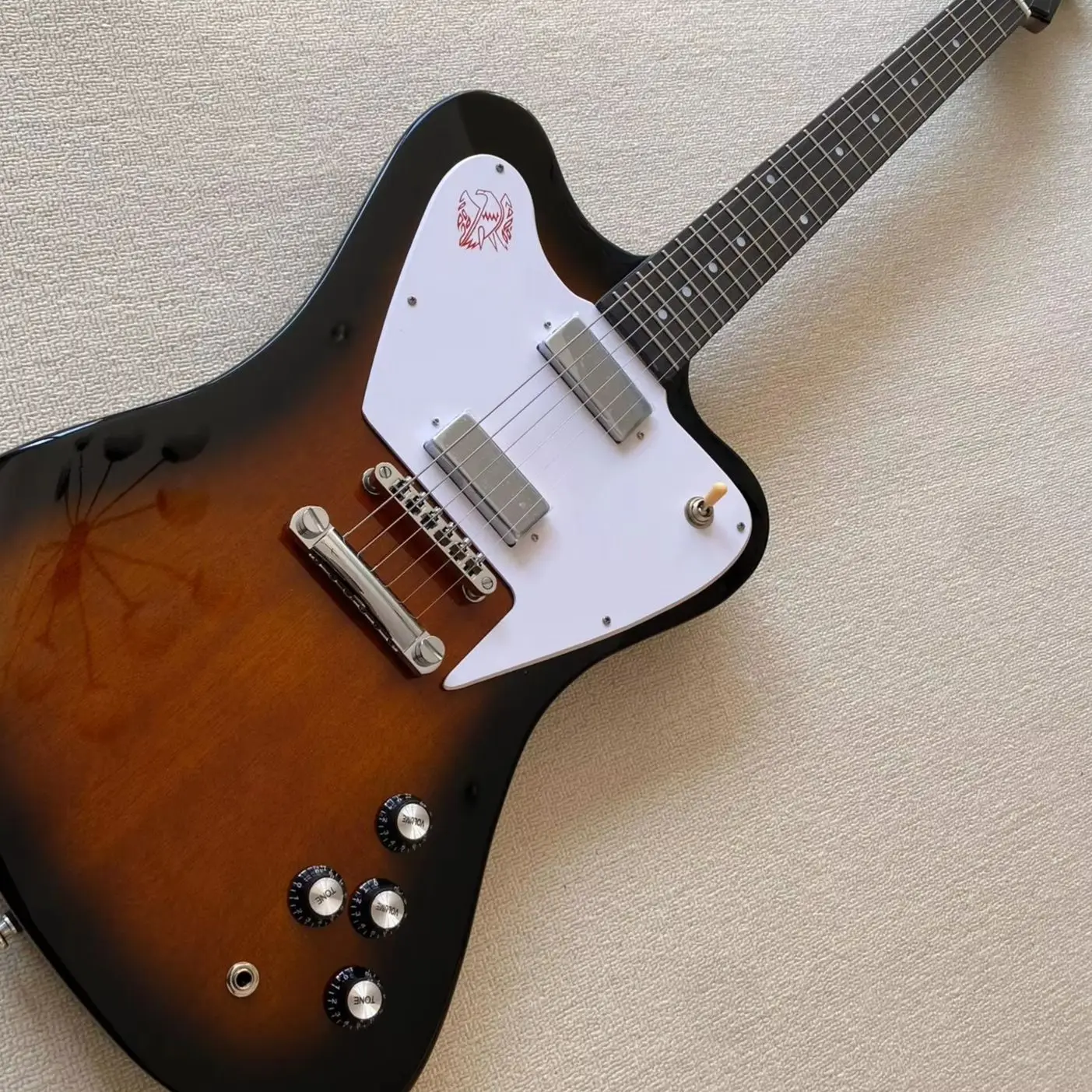 Solid Body Electric Guitar, Sunburst Gloss Finish, White Triangle Pickguard with Eagle Graphic