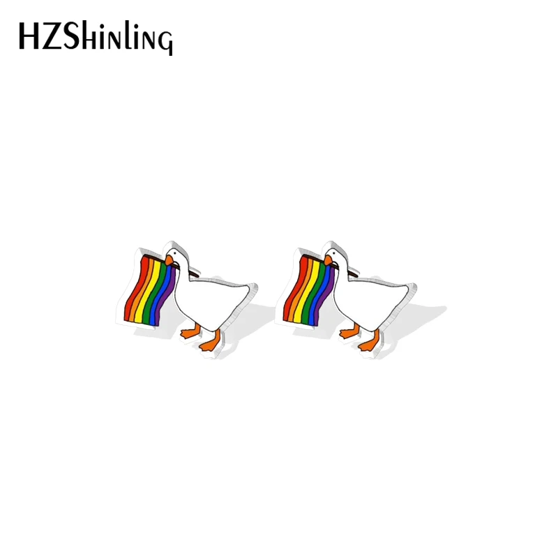 2023 Cartoon Goose Pride Flag Acrylic Resin Stud Earrings Epoxy Handmade Jewelry Gifts Friends