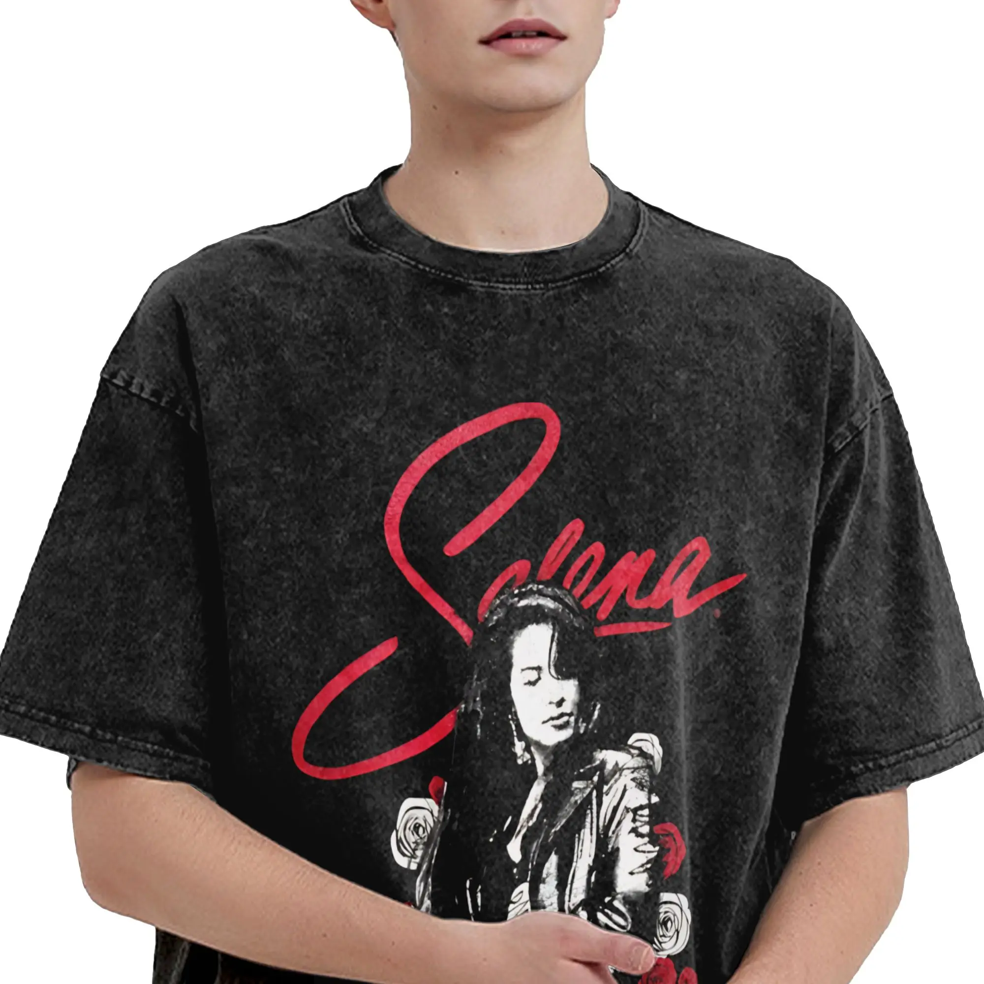 Harajuku Washed Shirt Flower New Albums For My Singer Selena Quintanilla Accessories Fashion T Shirt Streetwear Short Sleeve