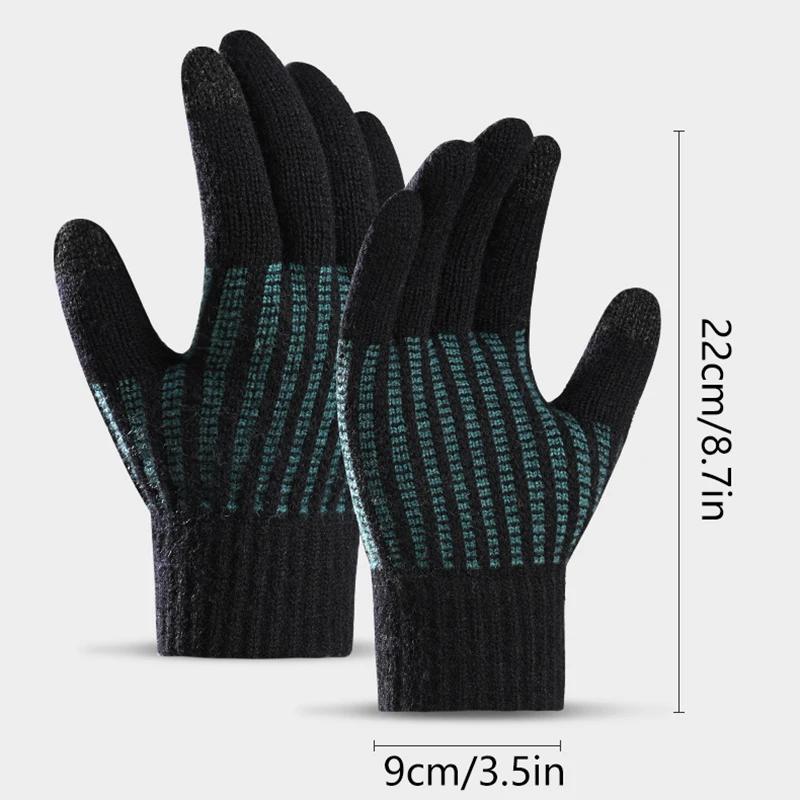 ฤดูหนาวหนาถักถุงมืออุ่นหน้าจอสัมผัสสีทึบถุงมือนิ้วทั้งหมดWindproof Coldproofถุงมือขับรถสําหรับผู้หญิงผู้ชาย