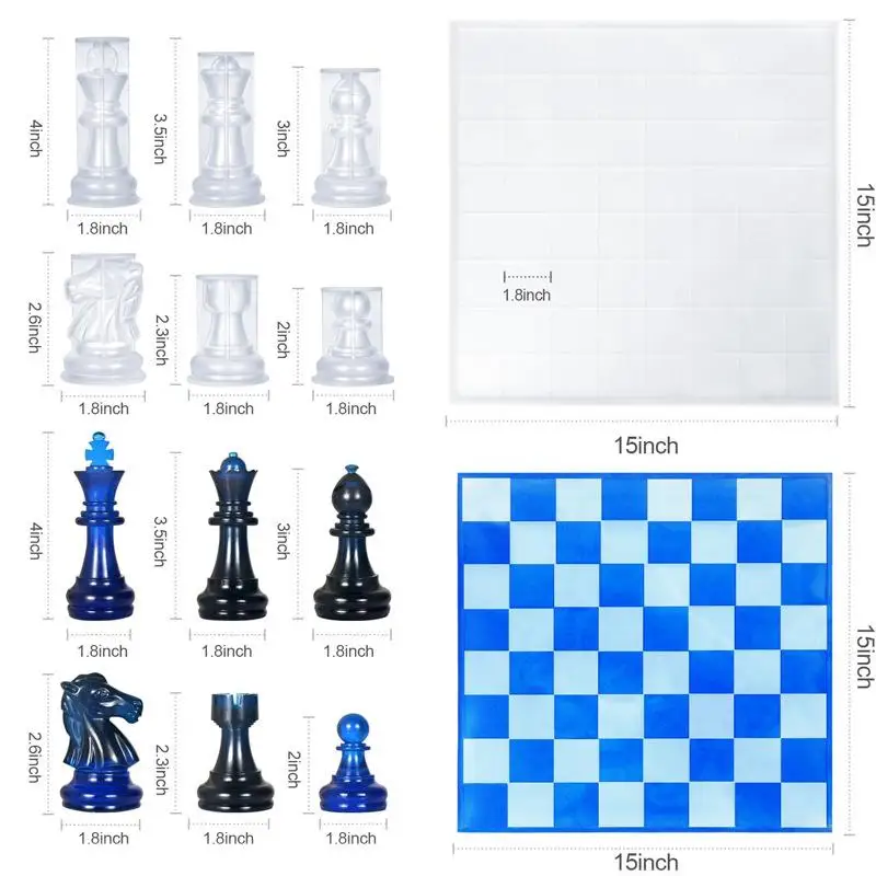 Resin Chess Set Mold With Chess Board Silicone Resin Molds 3D Silicone Chess Resin Mold For DIY Crafts Making Birthday Gift view 6